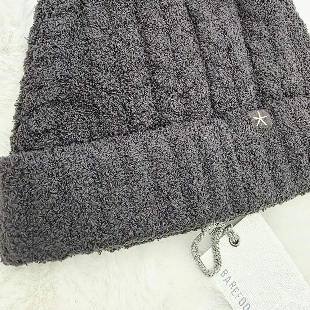 Barefoot Dreams CozyChic Cable Knit Pom Pom Beanie Dark Brown NWT BDWCC20562 OS
